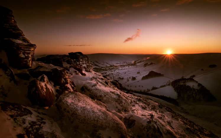 sunset, , Landscape, Snow, Winter HD Wallpaper Desktop Background