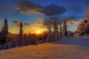 snow, Winter, Sunset