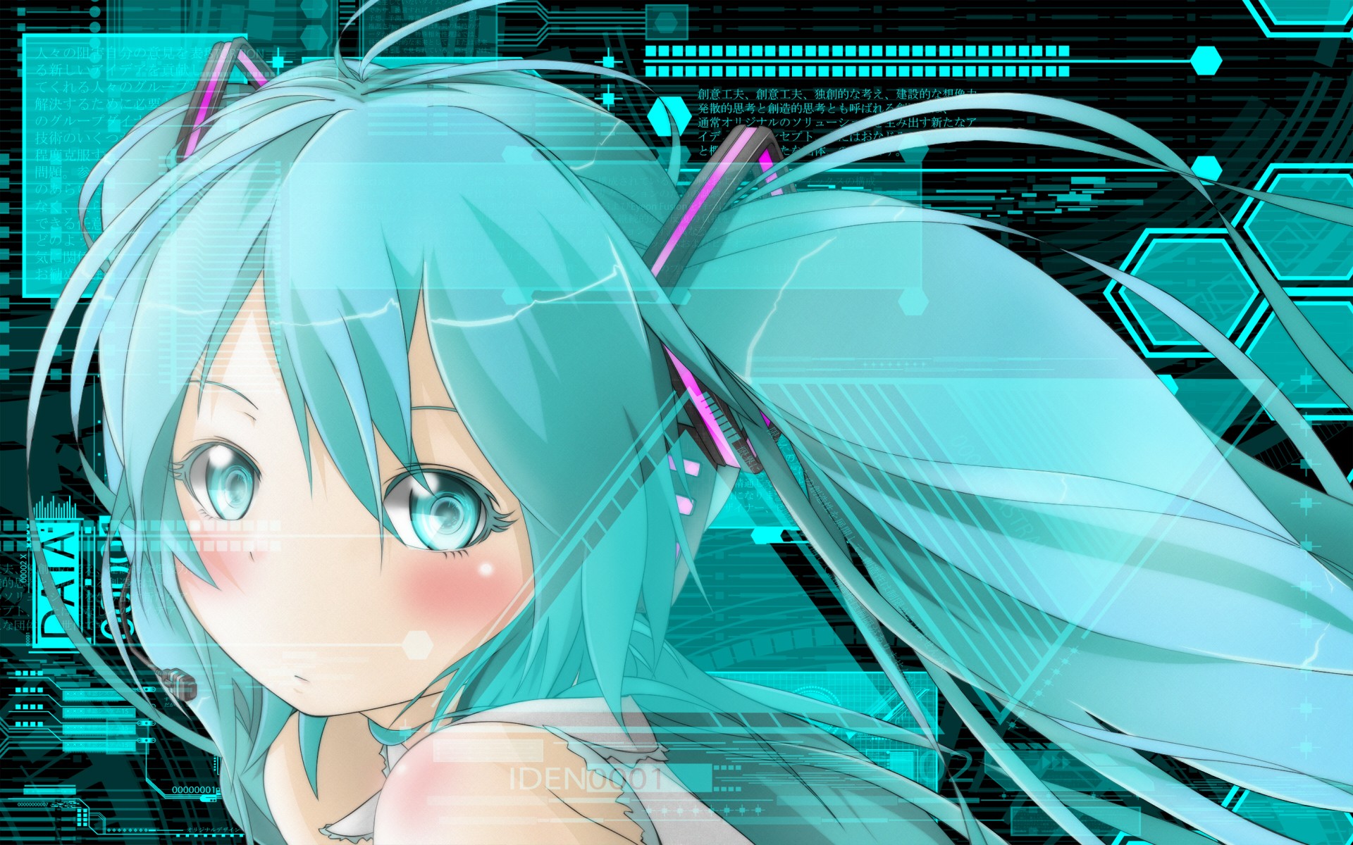 Vocaloid Hatsune Miku Long Hair Twintails Blush Aqua Eyes Aqua