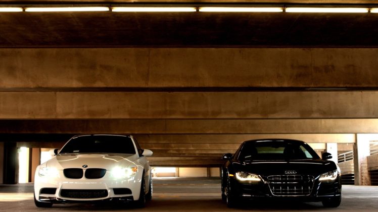 cars, Parking, Headlights, Audi, R8, V10, Bmw, M3, E92 HD Wallpaper Desktop Background