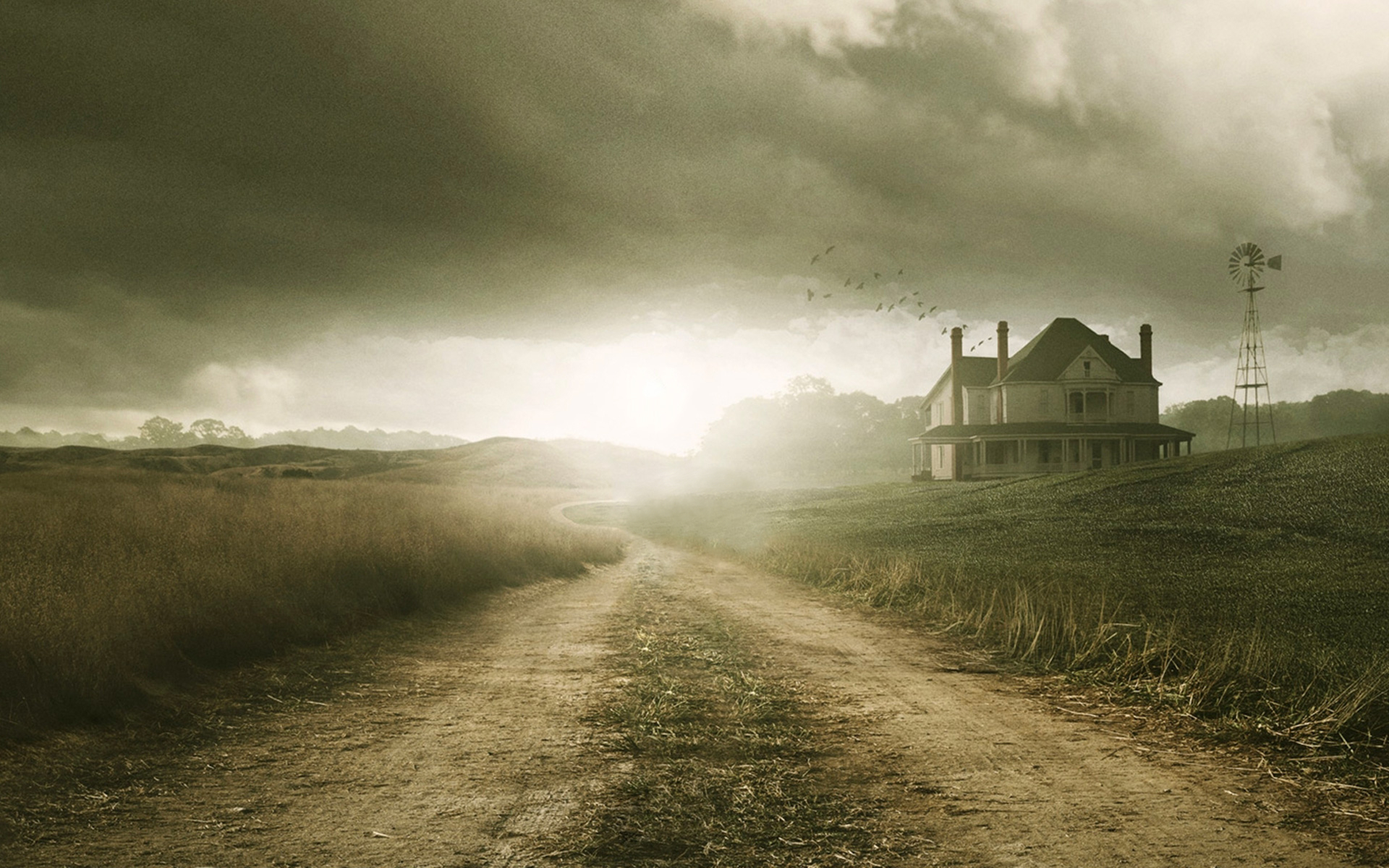 the, Walking, Dead, Horror, Drama, Landscape, House, Farm, Road, Mood, Sky Wallpaper