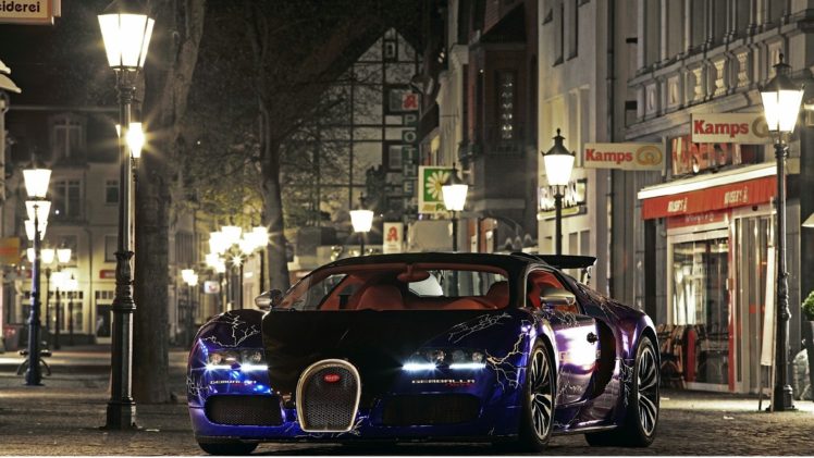 bugatti, Veyron, Front, City, Night HD Wallpaper Desktop Background