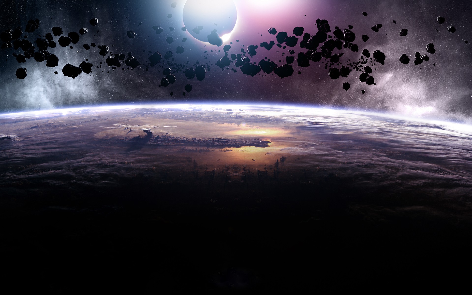 outer, Space, Eclipse, Asteroids, Meteorite, Space, Art Wallpaper