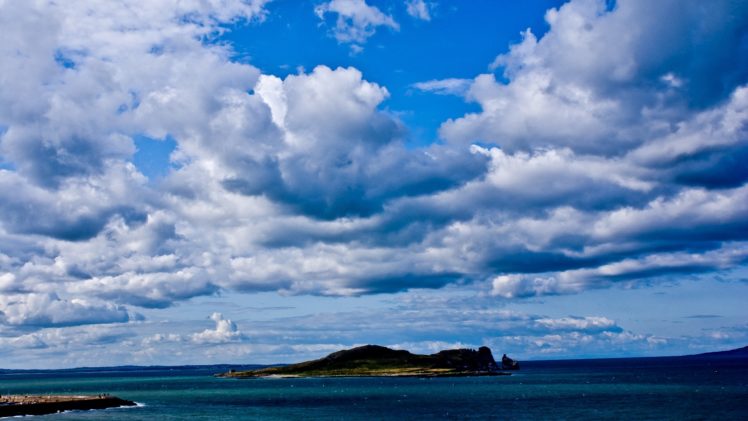 water, Clouds, Landscapes, Nature, Islands, Blue, Skies HD Wallpaper Desktop Background