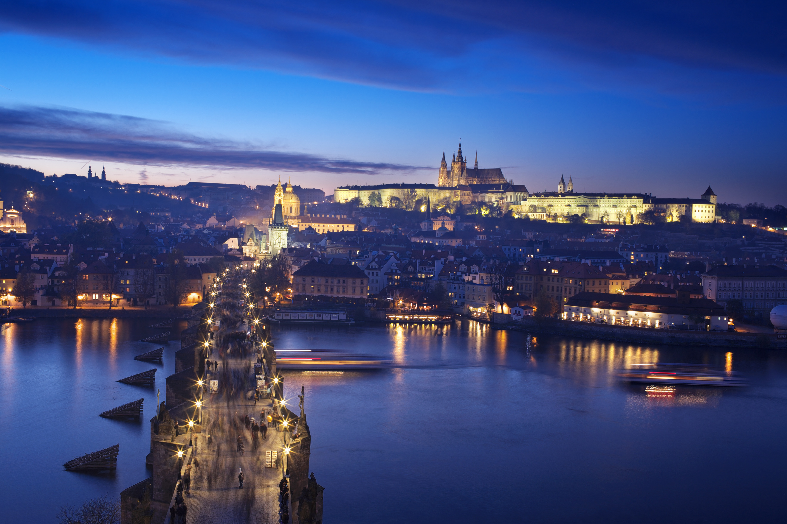 czech, Republic, Prague, Castle, Charles, Bridge, Night, Lights, Bridge, Rive Wallpaper