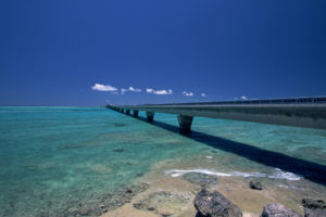 water, Beach, Skylines, Seas, Rocks, Bridges, Okinawa, Blue, Skies