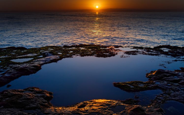 rocks, In, The, Ocean, At, Sunset HD Wallpaper Desktop Background
