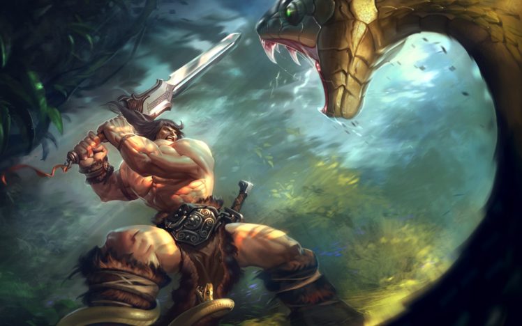 jungle, Fight, Snakes, Fantasy, Art, Conan, The, Barbarian, Swords HD Wallpaper Desktop Background