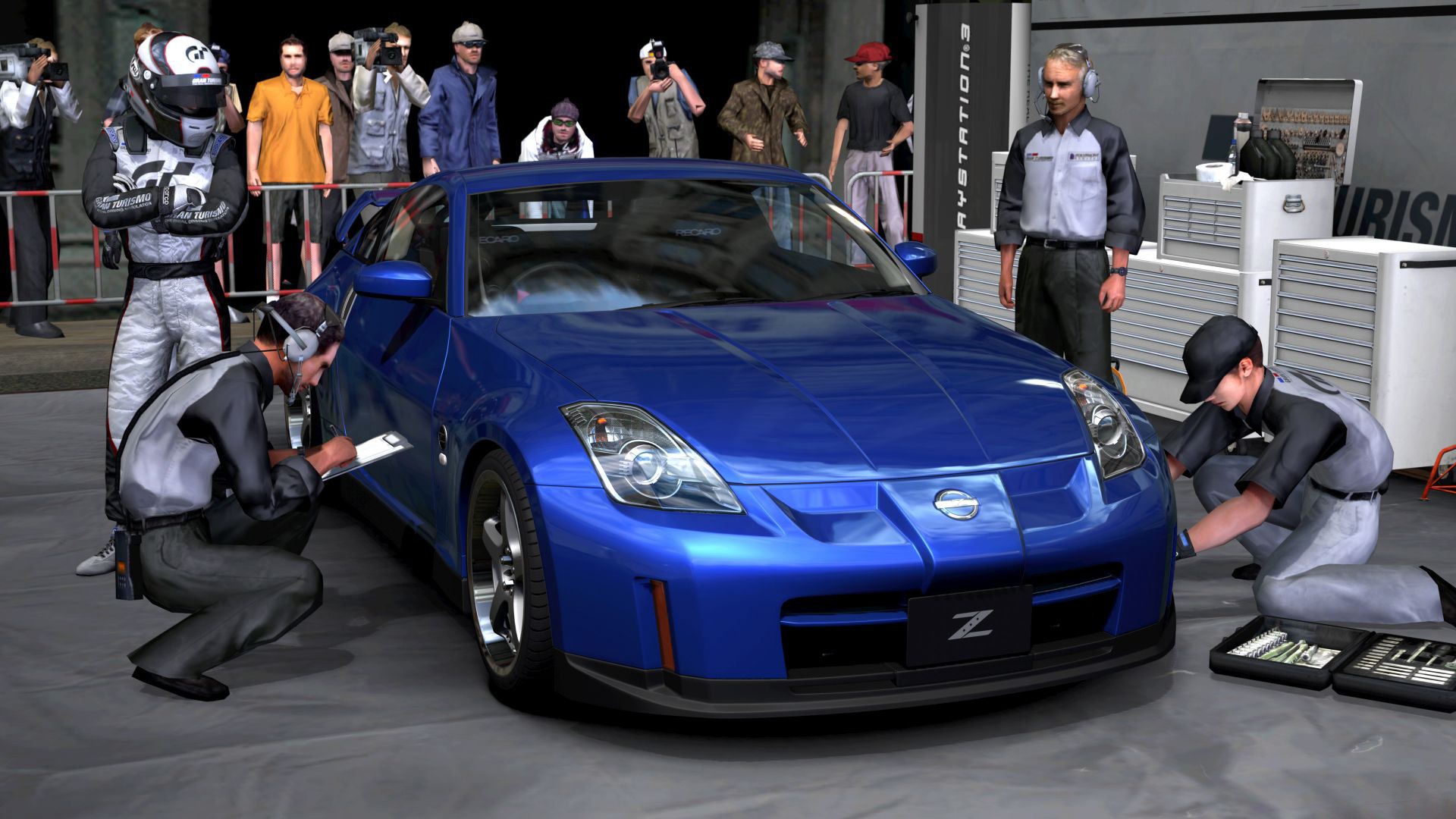 video, Games, Cars, Nissan, 350z, Gran, Turismo, 5, Playstation, 3, Pit crew Wallpaper