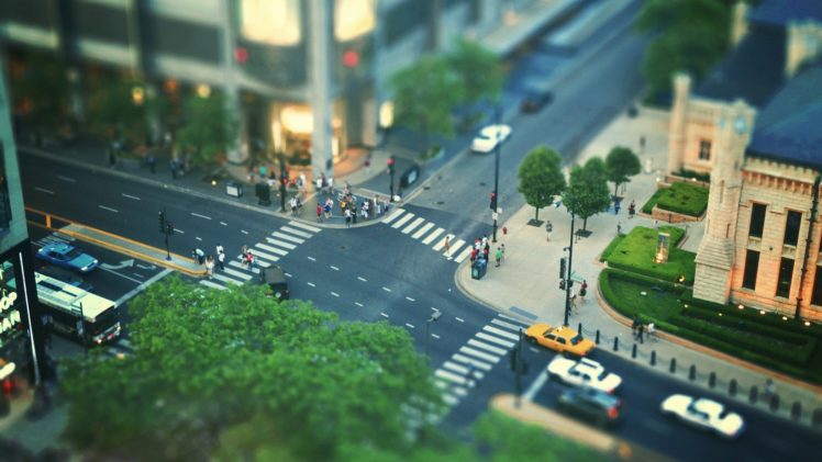 cityscapes, Streets, Chicago, Tilt shift HD Wallpaper Desktop Background