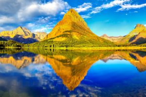 green, Mountains, Clouds, Trees, Peaks, Panorama, Lakes, Reflections