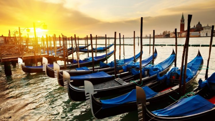 water, Sunset, Nature, Boats, Venice HD Wallpaper Desktop Background