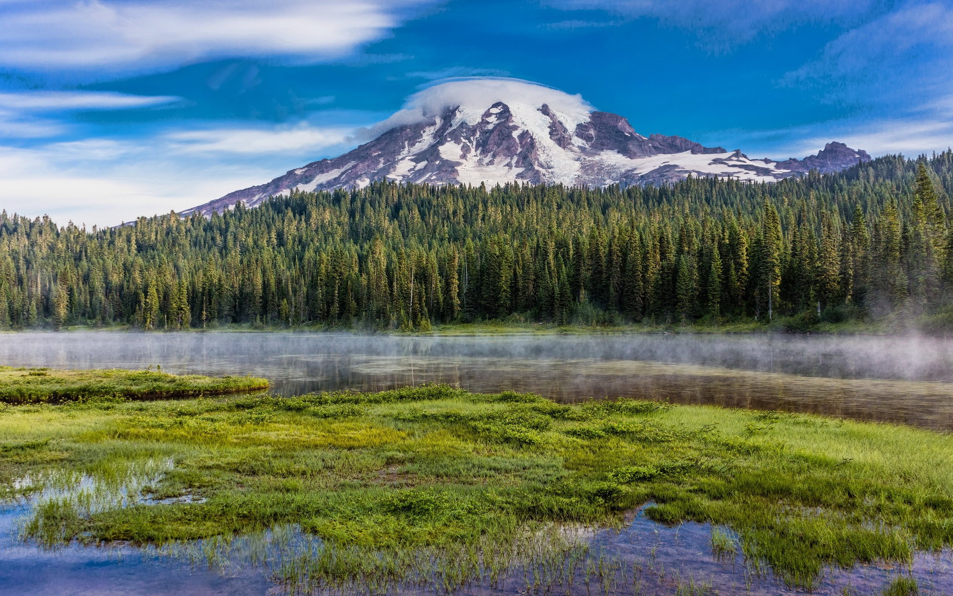 mountains, Clouds, Landscapes, Trees Wallpaper