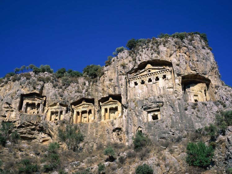 architecture, Turkey, Rock, Tombs, Dalyan HD Wallpaper Desktop Background