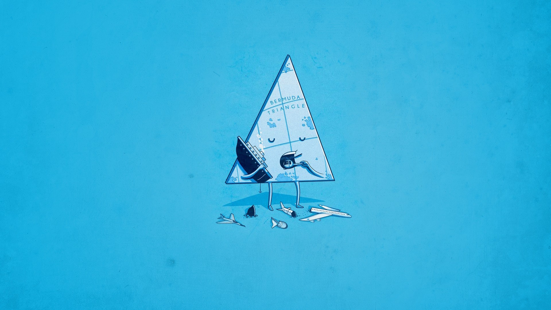 aircraft, Minimalistic, Ships, Funny, Bermuda, Triangle, Eating, Blue, Background, Triangles Wallpaper