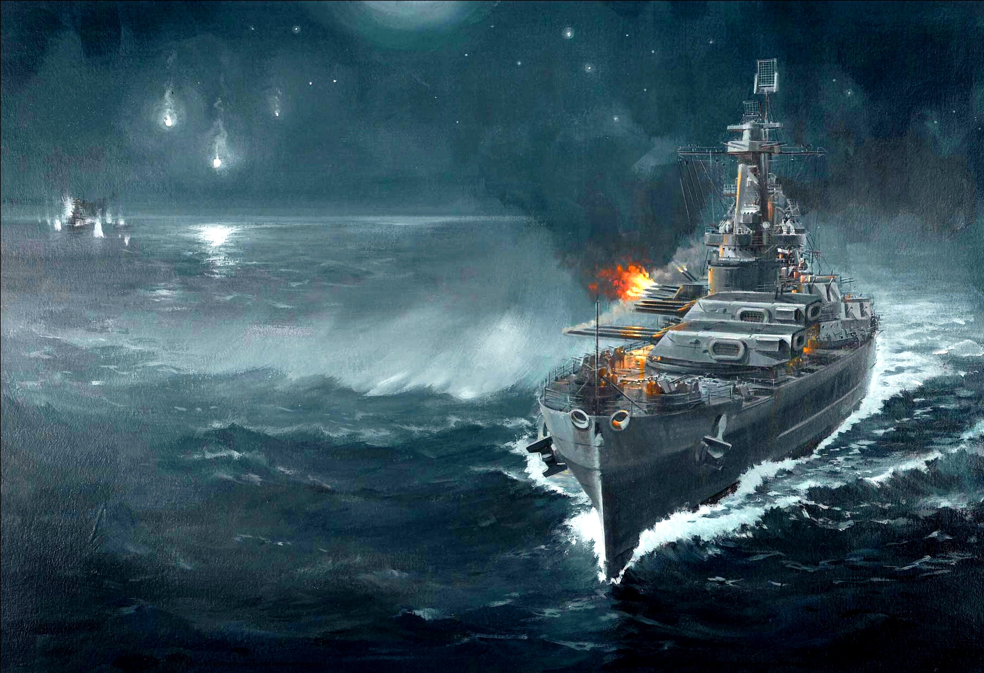 battleship, War, Battle, Ship, Boat, Military, Art, Painting Wallpaper