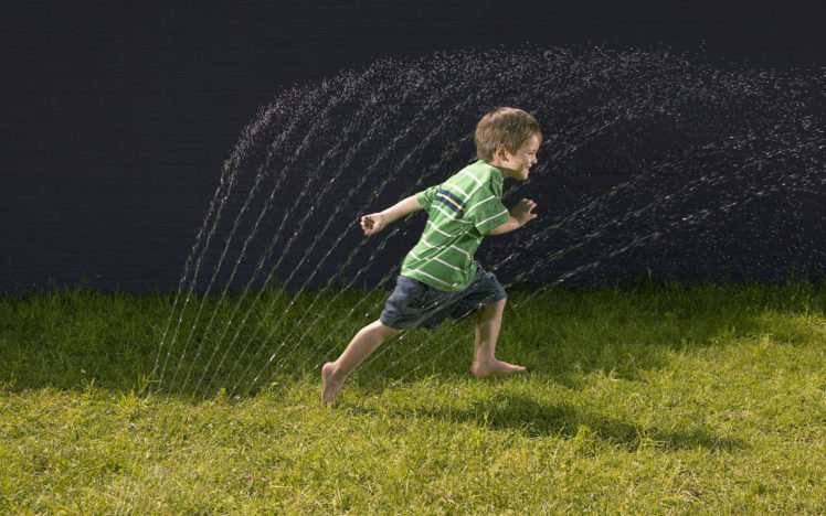 boy, Grass, Running, Water, Spray HD Wallpaper Desktop Background