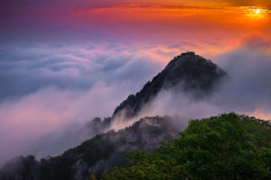landscape, Mountains, Sunrise, Clouds, Beauty, Korea
