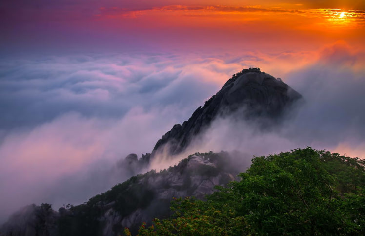 landscape, Mountains, Sunrise, Clouds, Beauty, Korea HD Wallpaper Desktop Background