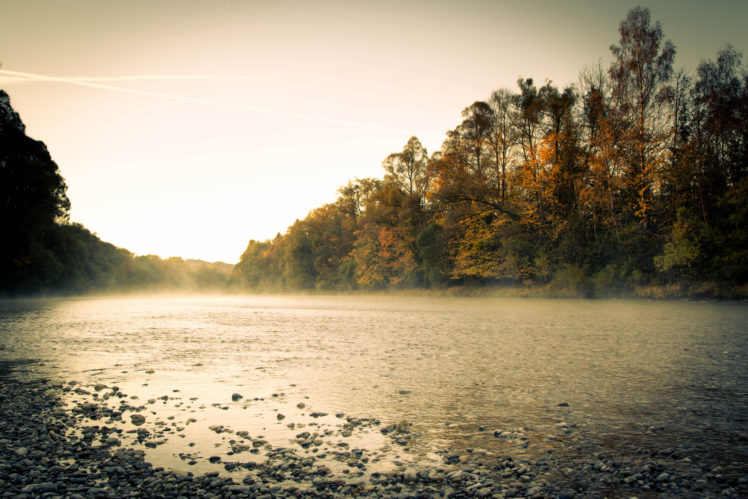 morning, River, Fog, Forest, Autumn HD Wallpaper Desktop Background