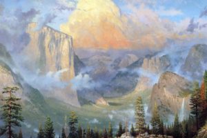mountains, Yosemite, Valley, Artists, Point, Nature, Painting, Wood, Thomas, Kinkade