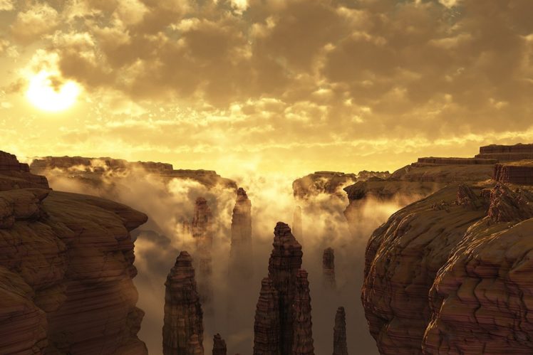 nature, Mountains, Sky, Morning, Canyon, Sun, Pillars HD Wallpaper Desktop Background