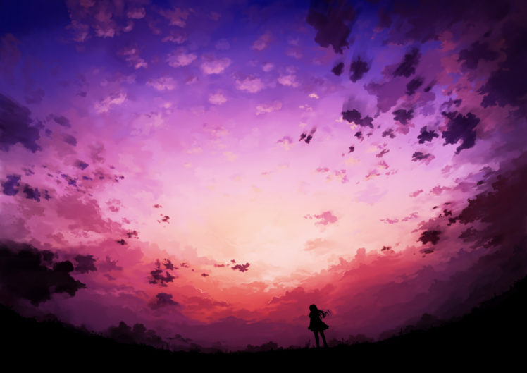 original, Clouds, Kami,  yoshipt0716 , Original, Scenic, Silhouette, Sky, Sunset HD Wallpaper Desktop Background