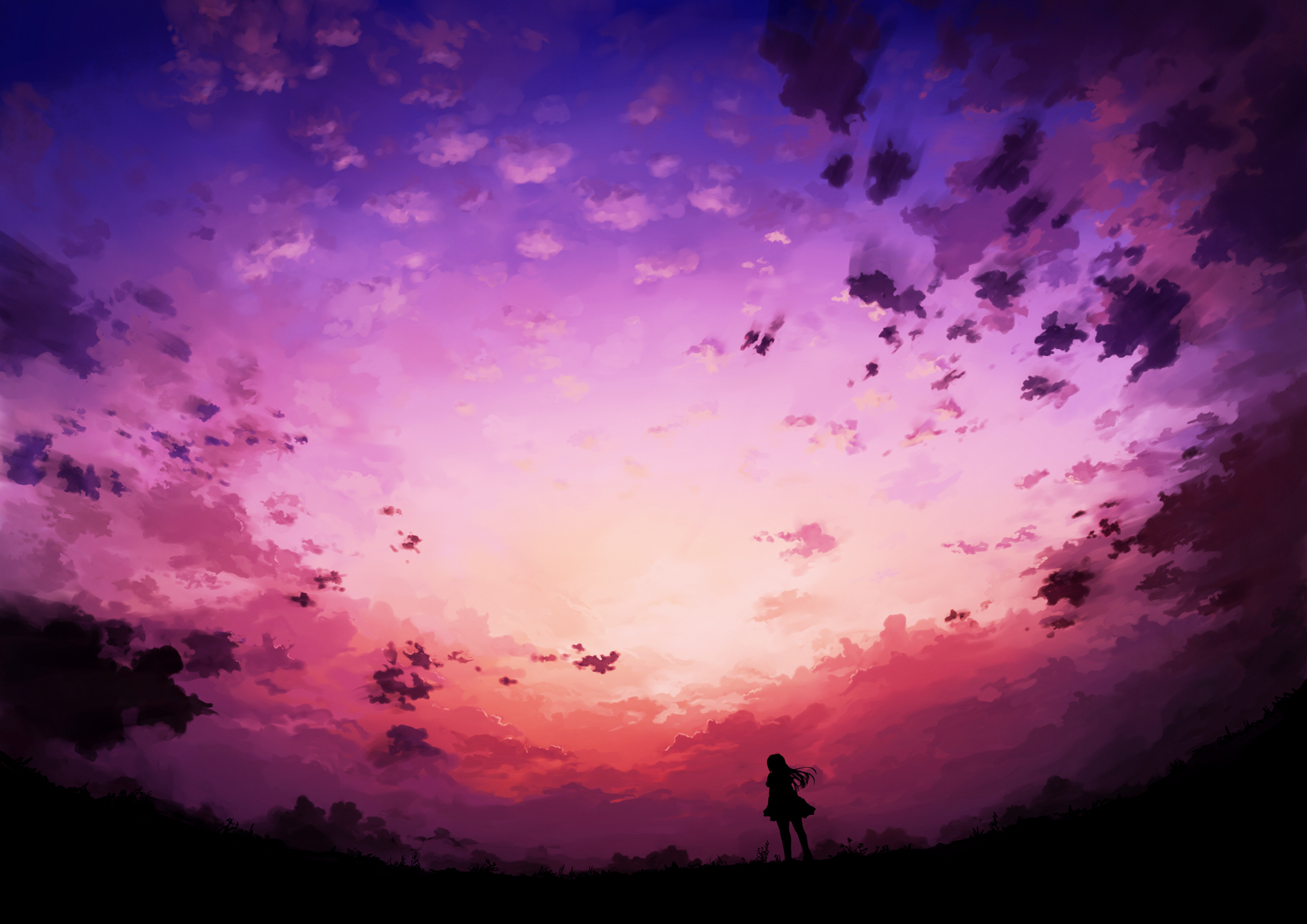 original, Clouds, Kami,  yoshipt0716 , Original, Scenic, Silhouette, Sky, Sunset Wallpaper