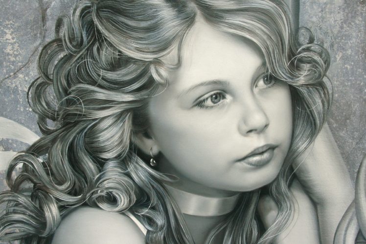 painting, Art, Baby, Girl, Face, Eyes, Eyes, Hair, Hair, Earrings, Mood HD Wallpaper Desktop Background