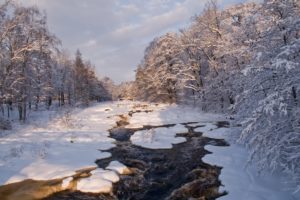 river, Winter, Trees, Landscape