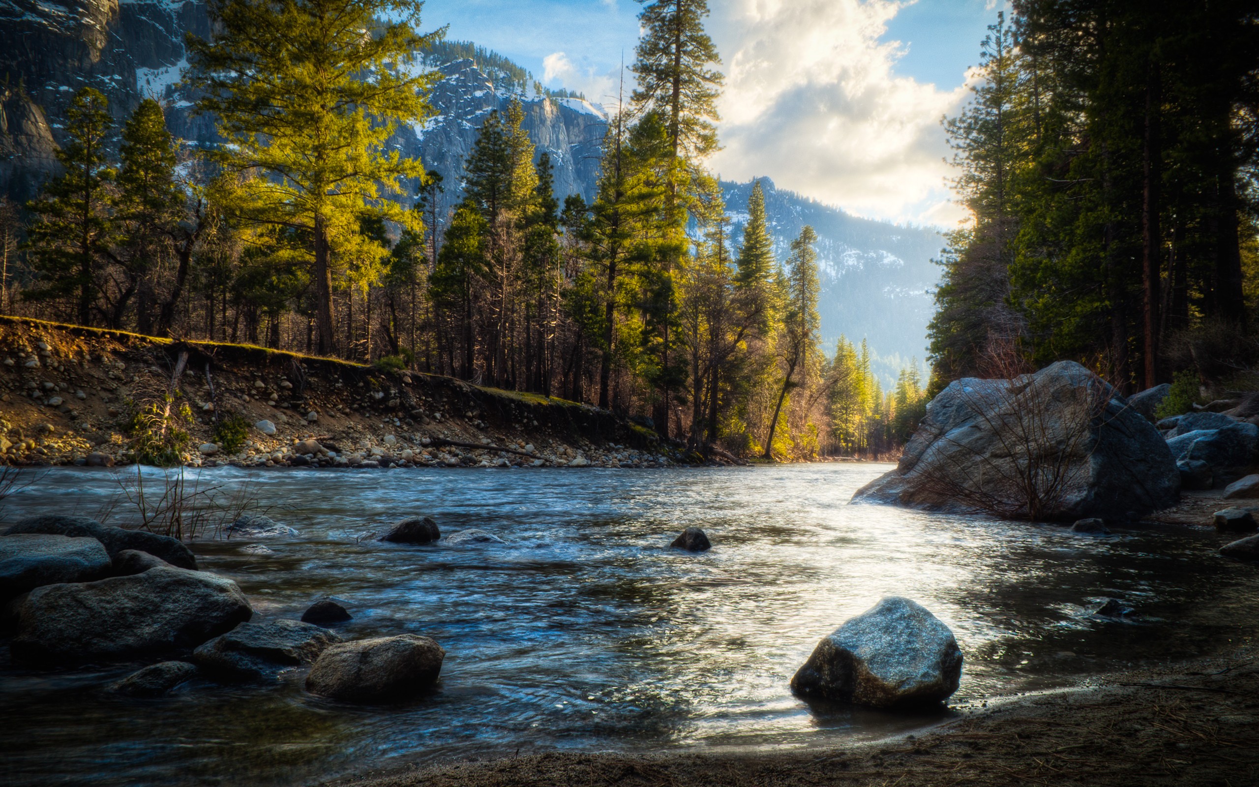 mountain, Stream Wallpaper