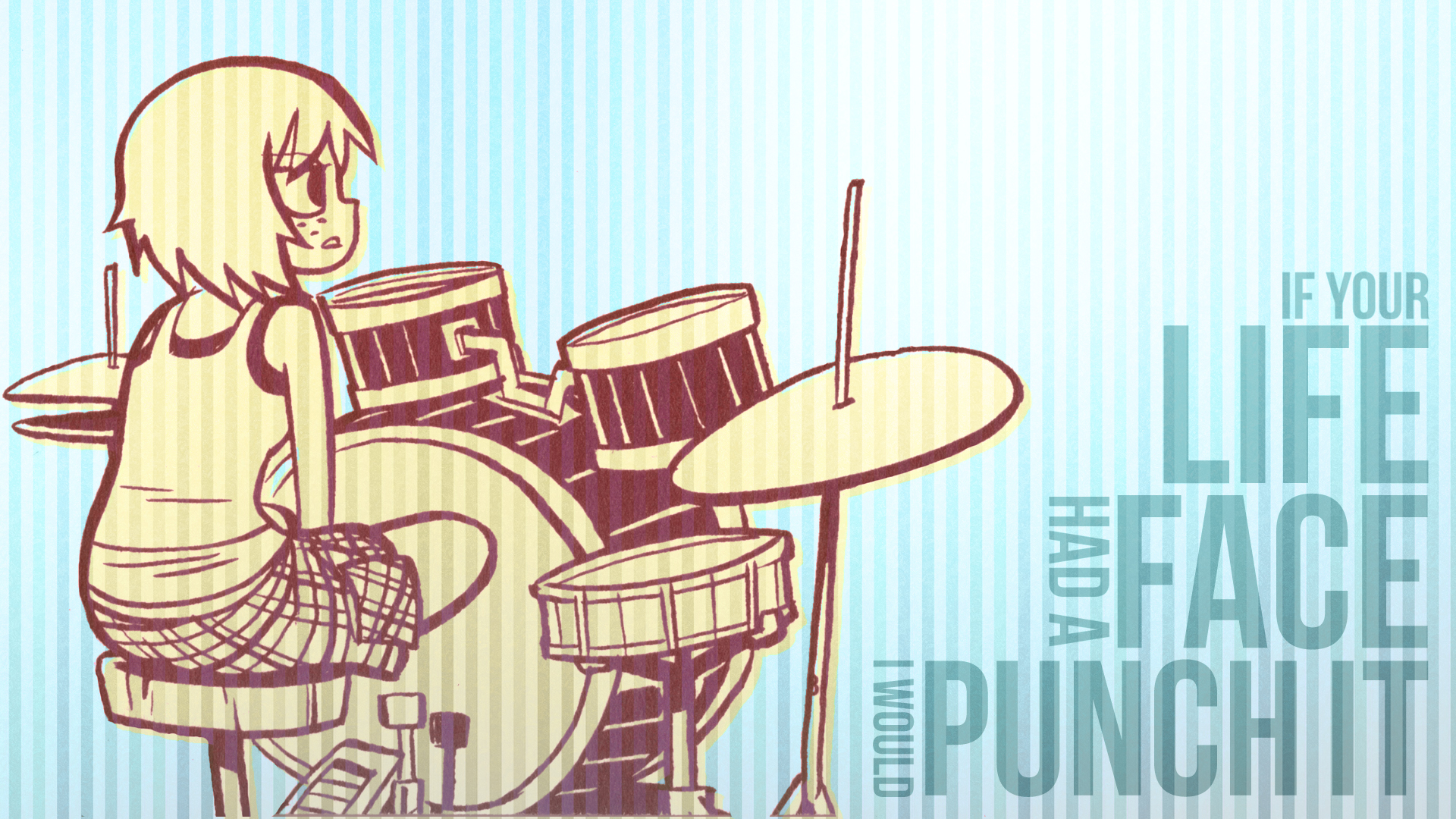 typography, Scott, Pilgrim, Kim, Pine, Drum, Set, Faces, Stripes Wallpaper