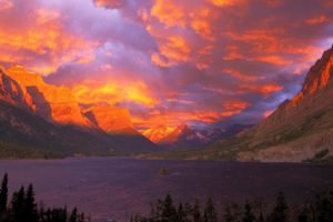 sunrise, National, Park, Glacier, National, Park, Saint, Mary, Lake