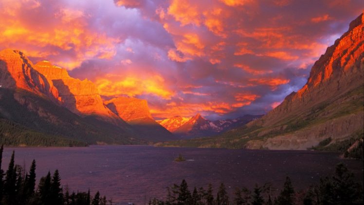 sunrise, National, Park, Glacier, National, Park, Saint, Mary, Lake HD Wallpaper Desktop Background