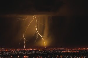 landscapes, Nature, Storm, Darkness, City, Lights, Lightning, Cities, Red, Sky