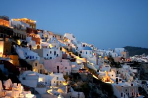 light, Landscapes, Cityscapes, Streets, Houses, Hills, Lamps, Greece, Evening, Blue, Skies