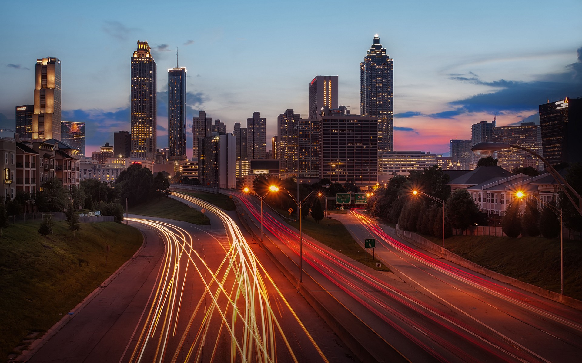 skyscrapers, Atlanta, Long, Exposure, Dusk, Cities Wallpaper