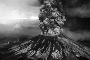 mountains, Volcanoes, Smoke, Monochrome, Eruption