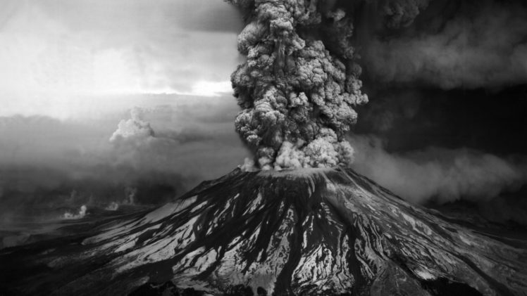 mountains, Volcanoes, Smoke, Monochrome, Eruption HD Wallpaper Desktop Background