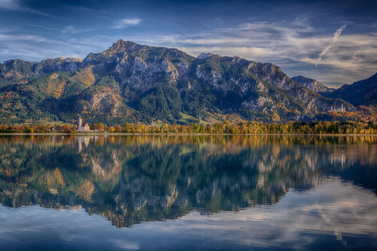 alps, Neuschwanstein, Castle, Mountains, Reflection HD Wallpaper Desktop Background