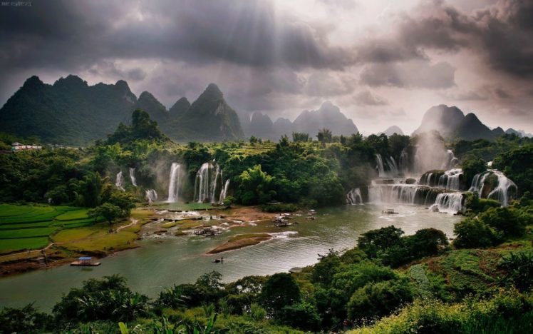 mountains, Waterfalls, People, Nature, Clouds HD Wallpaper Desktop Background
