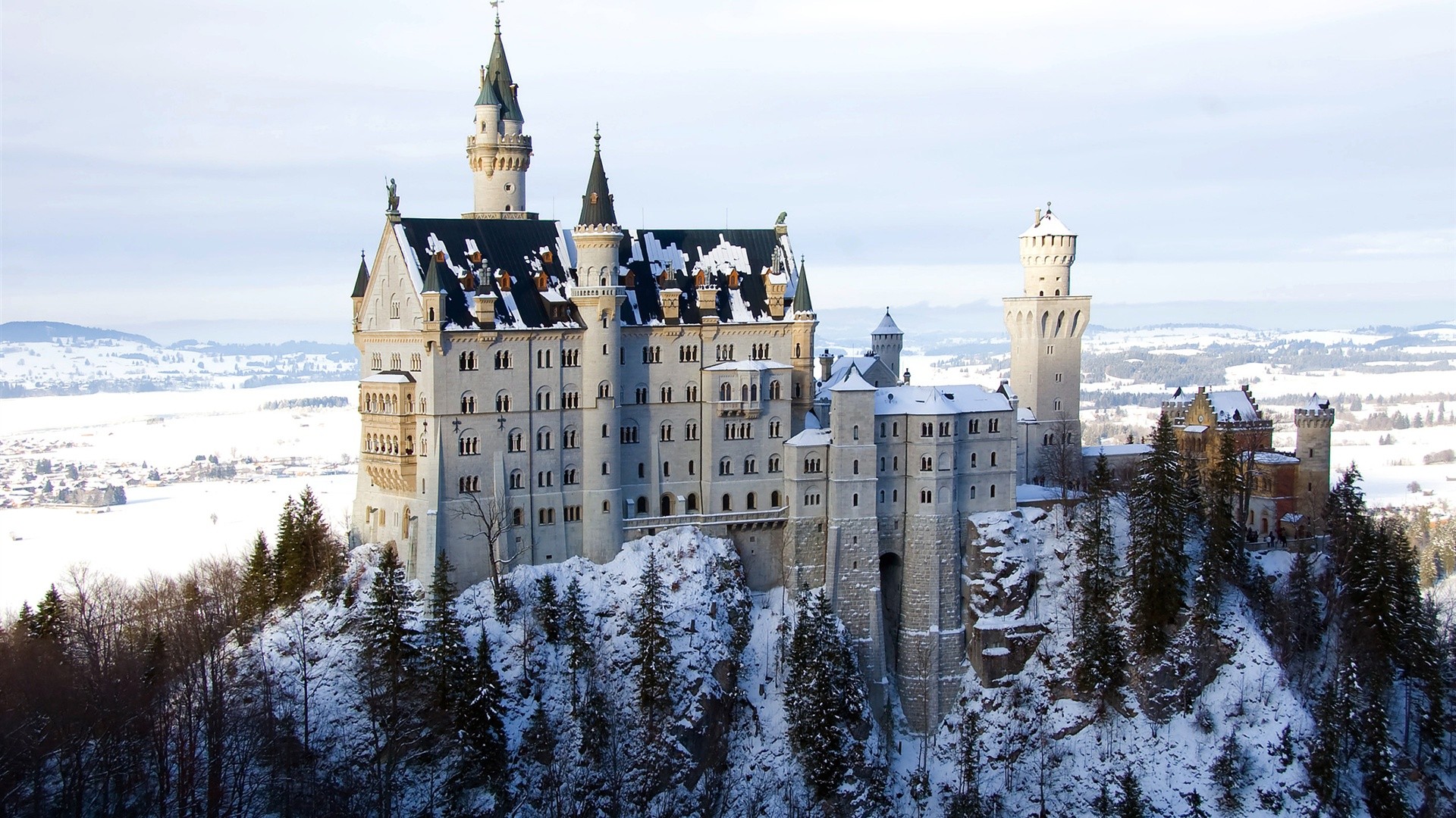 landscapes, Winter, Snow, Castles, Architecture, Buildings, Bavaria, Castle Wallpaper