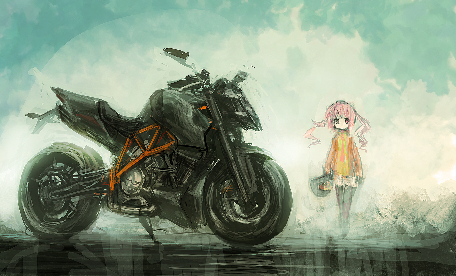 ktm, Artwork, Vehicles, Motorbikes, Anime, Girls, Original, Characters, Op center Wallpaper