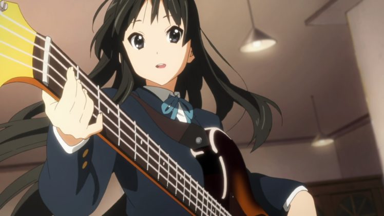 k on , Guitars, Akiyama, Mio, Smiling, Open, Mouth, Anime, Anime, Girls HD Wallpaper Desktop Background