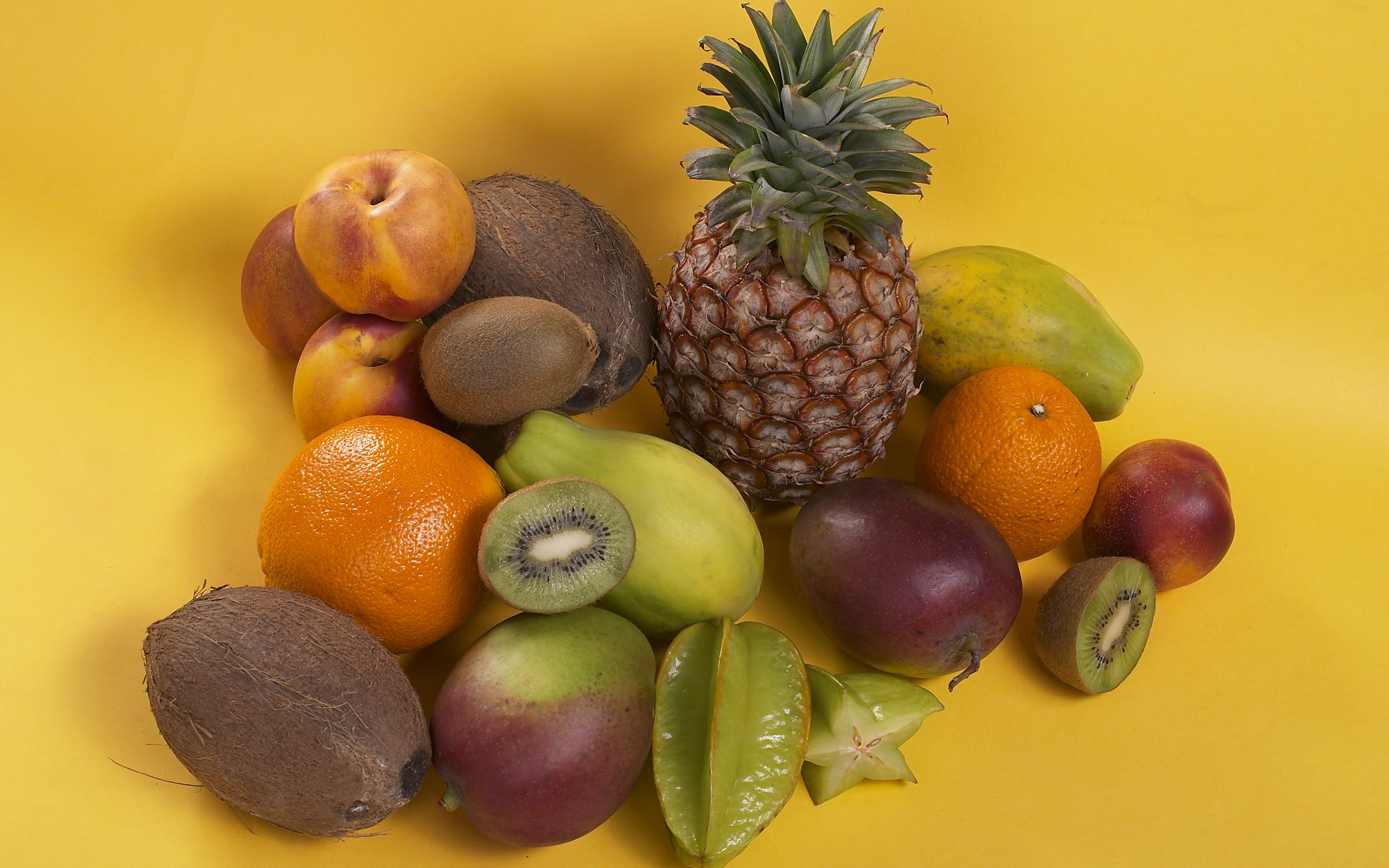 pineapples, Fruits, Food, Oranges, Yellow, Background, Kiwi, Fruits Wallpaper