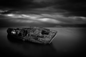 boat, Abandon, Deserted, Dilapidated, Lake, Bw