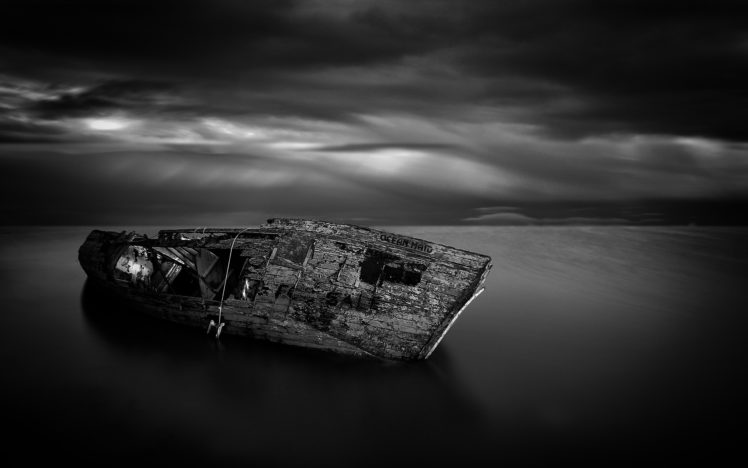 boat, Abandon, Deserted, Dilapidated, Lake, Bw HD Wallpaper Desktop Background