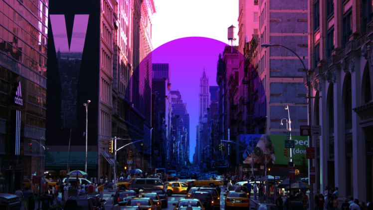 new, York, Buildings, Skyscrapers, Purple, Circle, Street HD Wallpaper Desktop Background
