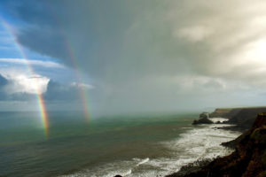 rainbow, Coast, Ocean