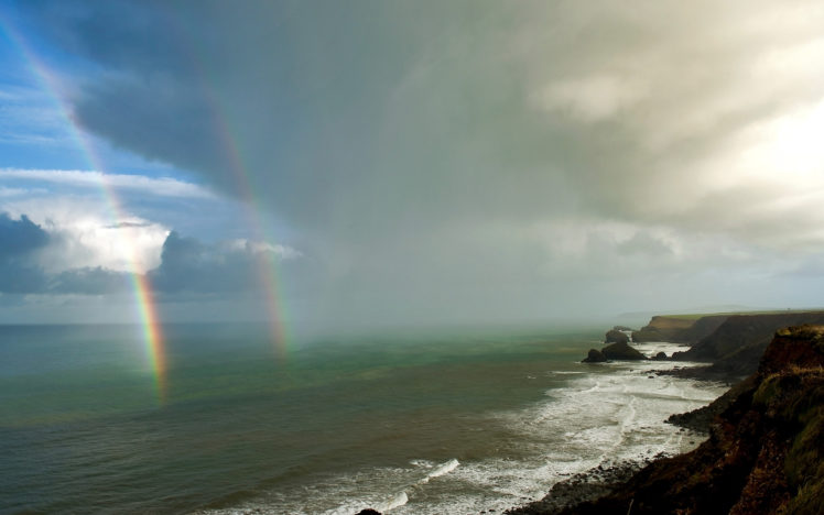 rainbow, Coast, Ocean HD Wallpaper Desktop Background